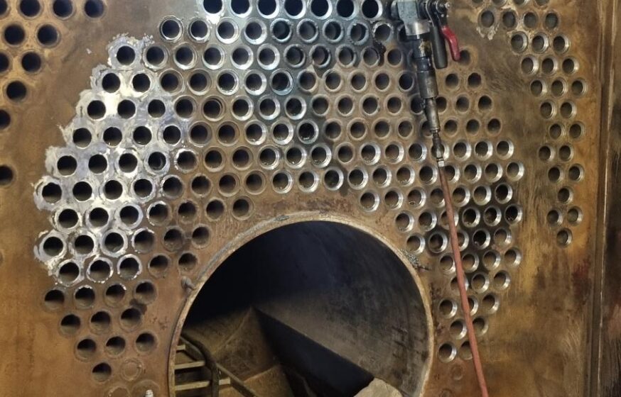 Tube sheet machining and preparation during biomass boiler tube replacement works carried out by Tamult