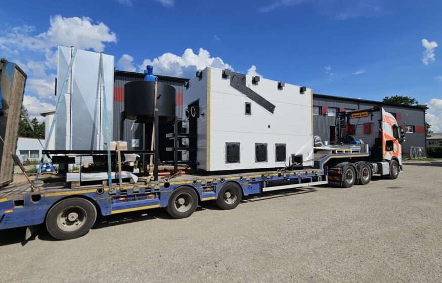 Manufactured biomass boiler unit prepared for transport and installation
