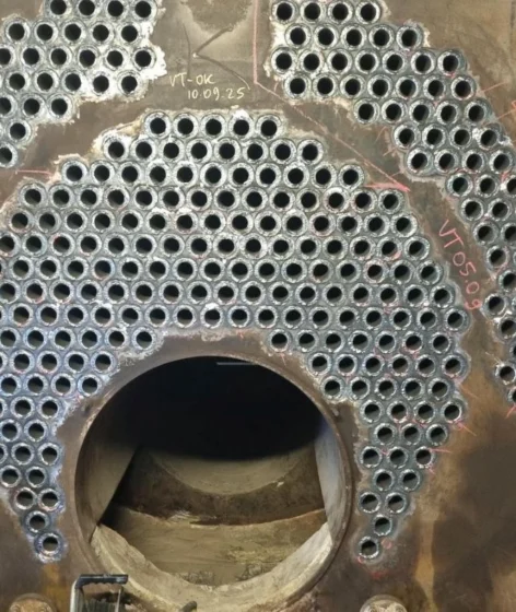 Biomass boiler front view after complete boiler tube replacement performed by Tamult