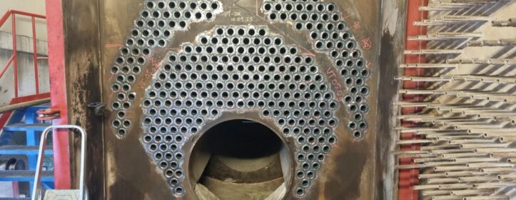 Biomass boiler front view after complete boiler tube replacement performed by Tamult
