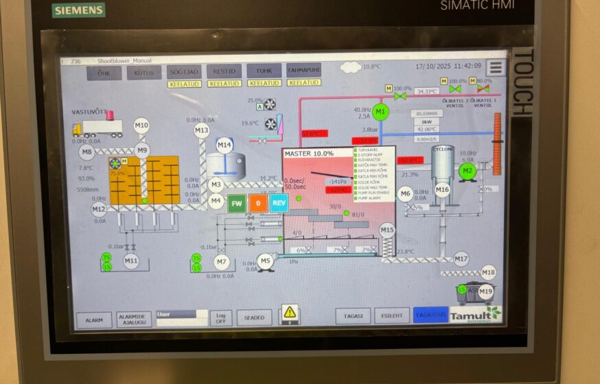 Biomass boiler automation system displayed on Siemens HMI control panel