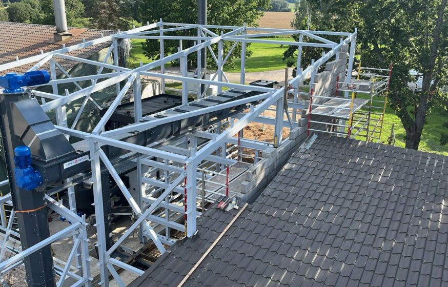 Steel structure installation for biomass boiler house extension