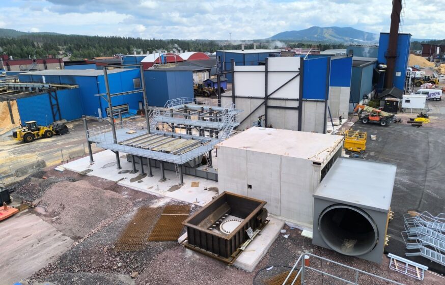 Overview of boiler plant project site with installed buildings and equipment
