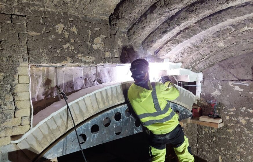 Refractory masonry repair works inside boiler furnace